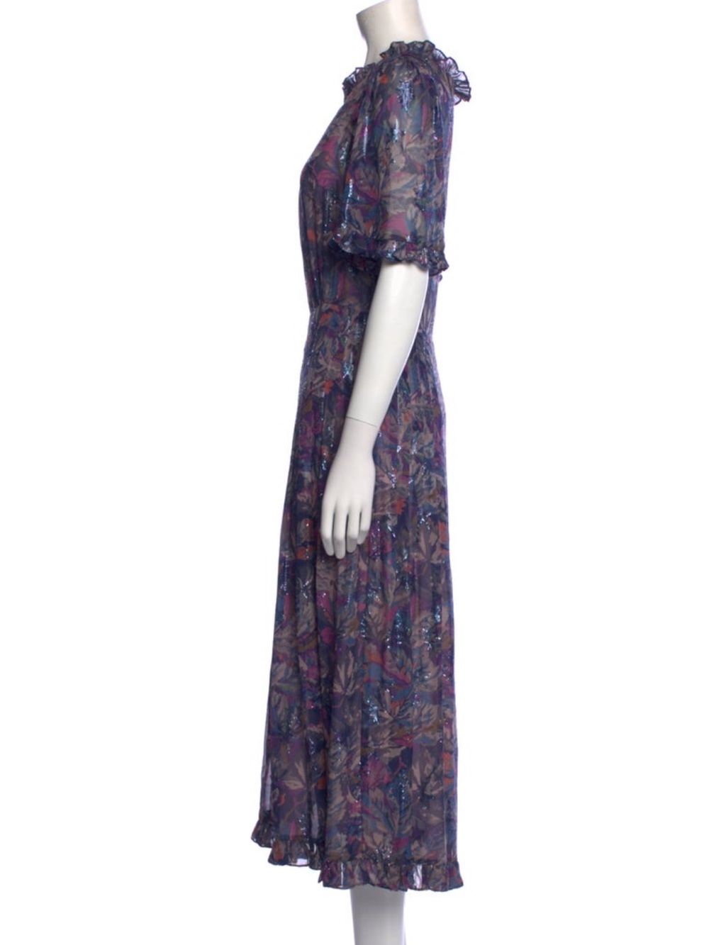 Rebecca Taylor Floral Purple Midi Dress with Shimmer - Picture 2 of 3